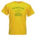 Newton Heath t shirt - Gold & Green Vintage t-shirt Distressed print Newton Heath L&YR Football Club Founded 1878. The design is printed on a choice of either Yellow t shirt with a distressed (vintage style washed and worn look).