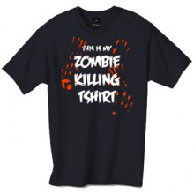 This is my Zombie killing t-shirt, this funny tshirt does look quite gross as it has blood stained hand prints all over it, but does look pretty cool.