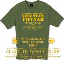Surf Team Vietnam t-shirt.  From the film Apocalypse Now.  This tshirt is only available in Olive Green.